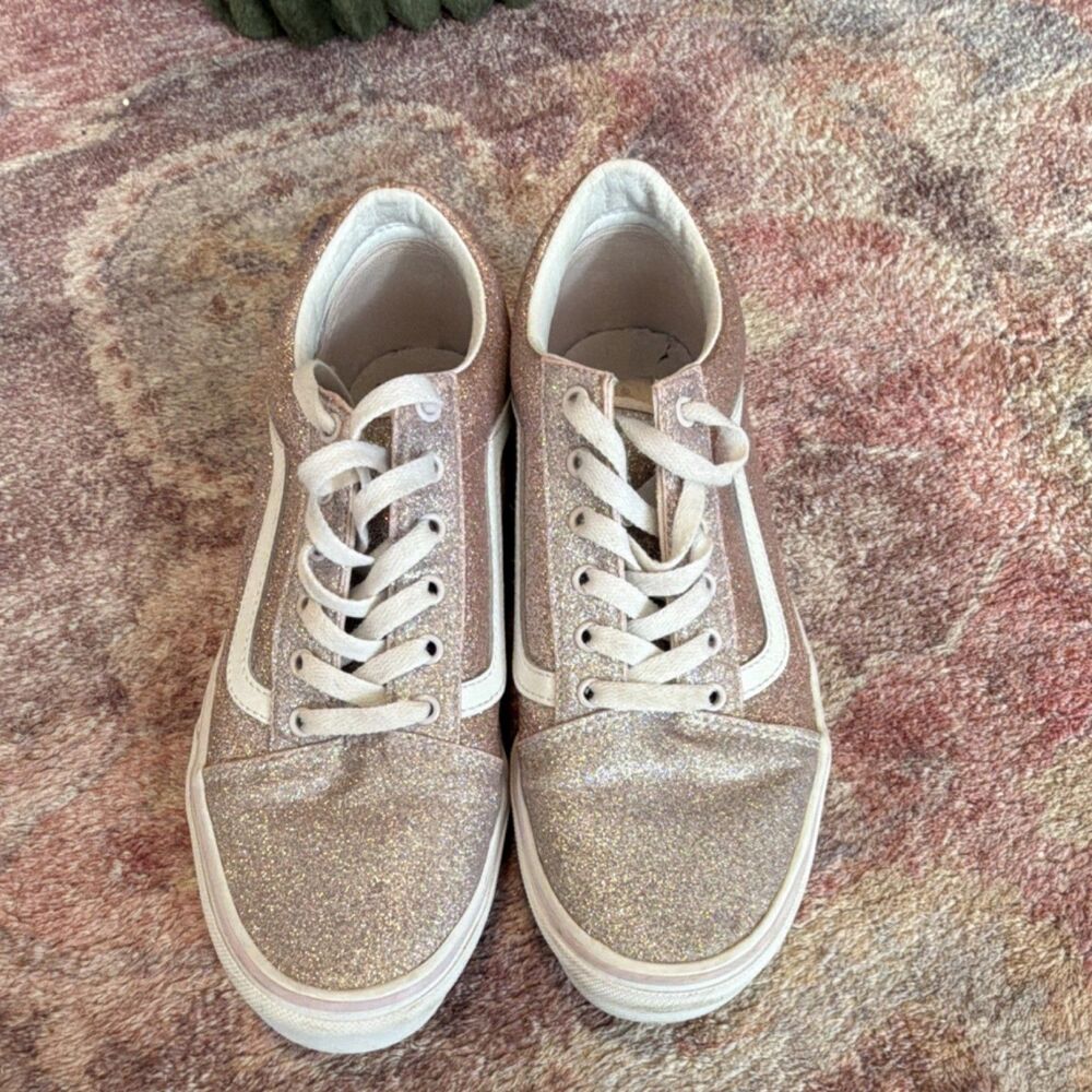VANS Pink Glitter Low Top Lace Up Sneakers JUNIORS size 7